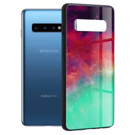 Husa Samsung Galaxy S10 cu sticla securizata, Techsuit Glaze - Fiery Ocean