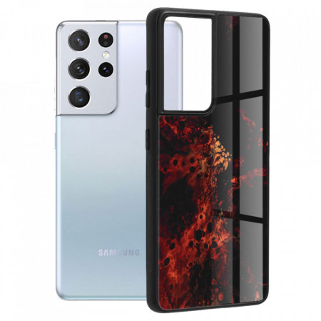 Husa Samsung Galaxy S21 Ultra cu sticla securizata, Techsuit Glaze - Red Nebula