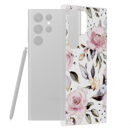 Husa Samsung Galaxy S23 Ultra Marble Series, Techsuit - Chloe White