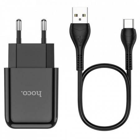 Incarcator priza (N2 Vigour), USB-A, 10W, 2.1A cu cablu USB-A to USB Type-C Cable 1.0m, HOCO - Negru