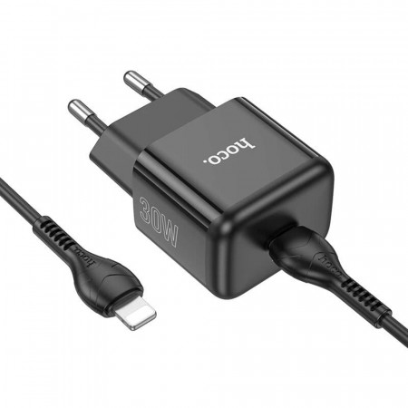 Incarcator Priza Type-C PD30W + cablu Lightning, Hoco Glory - Negru