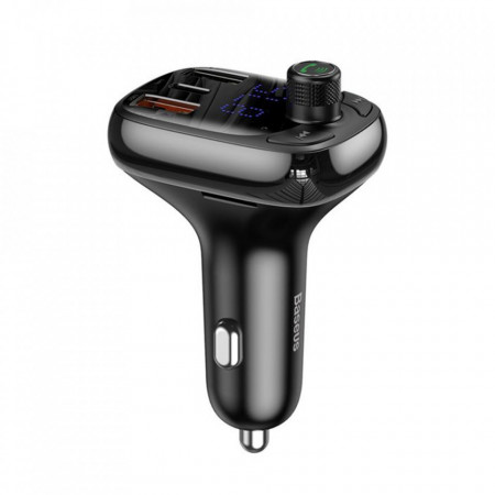 T Typed S13 FM Modulator and Car Charger (CCTM-B01) - Type-C PD 36W, 2xUSB-A with LED Display - Black