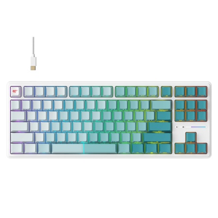 Tastatura Gaming RGB, USB-C, 200mA, Cablu 1.8m, Havit KB901, Alb/ Verde