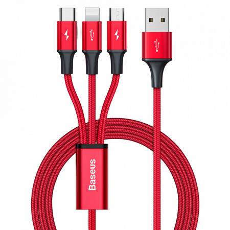 Cablu de date 3in1 USB la Type-C / Lightning / Micor-USB, 3.5A, 1.2m, Baseus Rapid Series (CAJS000009) - Rosu
