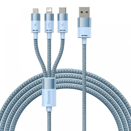 Cablu de Date 3in1 USB la Type-C, Lightning, MicroUSB, 5V/3.5A, 1.2m, Baseus StarSpeed, Albastru