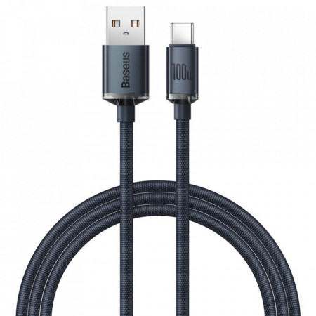 Cablu de date USB la Type-C, 100W, 2m, Baseus Crystal Shine (CAJY000501) - Negru