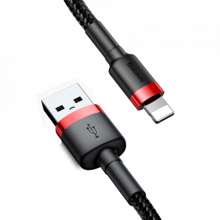 Cablue de date USB la Lightning, 1.5A, 2m, Cafule Baseus (CALKLF-C19) - Rosu Negru
