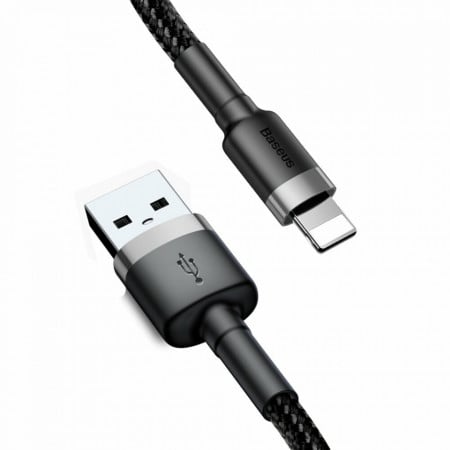 Cablue de date USB la Lightning, 2.4A, 0.5m, Cafule Baseus - Gri Negru