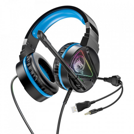 Casti On-Ear cu fir (W104) de Gaming, Jack 3.5mm cu microfon, 2m, HOCO - Albastru