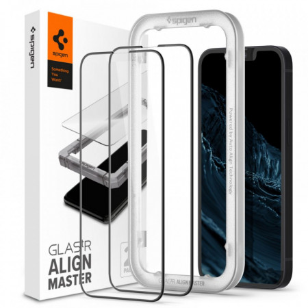Folie sticla iPhone 13 Mini, ALM Glas (2xPack) Spigen - Negru