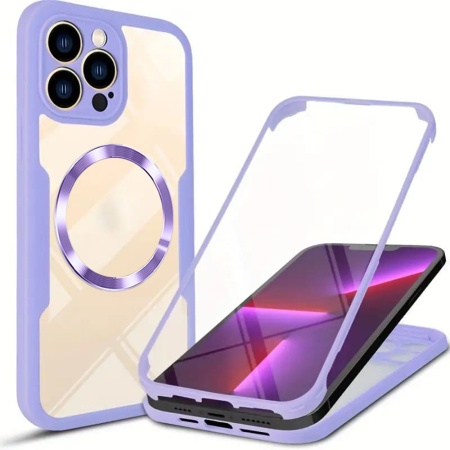 Husa + Folie pentru iPhone 13 Pro Max, SKYDDAR INNOVATION, [Pachet 360°] ColorVerse MagSafe, Mov, set cu sticker
