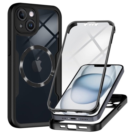 Husa + Folie pentru iPhone 14, SKYDDAR INNOVATION, [Pachet 360°] ColorVerse MagSafe, Negru, set cu sticker
