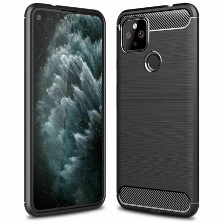 Husa Google Pixel 4a 5G din silicon, Slim, cu textura Fibra Carbon - Negru