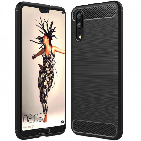 Husa Huawei P20, Carbon Silicone, Techsuit - Negru