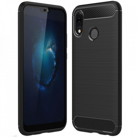 Husa Huawei P20 Lite din silicon, Slim, cu textura Fibra Carbon - Negru