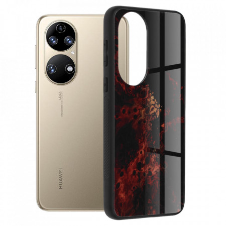 Husa Huawei P50 cu sticla securizata, Techsuit Glaze - Red Nebula