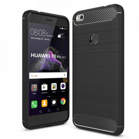 Husa Huawei P9 Lite 2017, P8 Lite 2017 din silicon, Slim, cu textura Fibra Carbon - Negru
