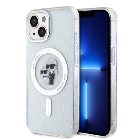 Husa iPhone 15 / iPhone 14 / iPhone 13 Glitter MagSafe, Karl Lagerfeld - Transparent Karl & Choupette