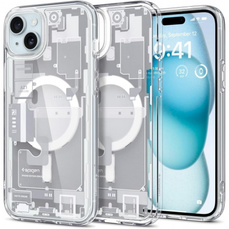 Husa iPhone 15, Spigen Ultra Hybrid MagSafe Zero One - White