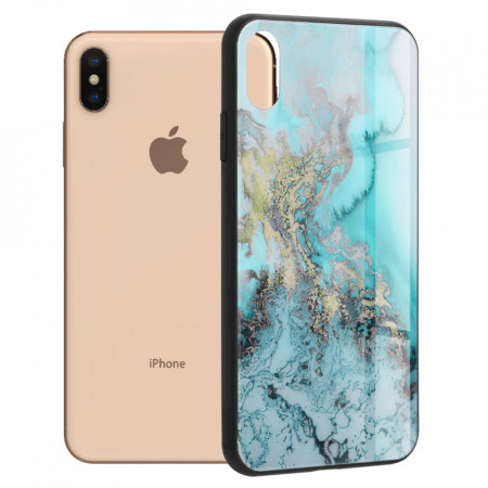 Husa iPhone XS Max cu sticla securizata, Techsuit Glaze - Blue Ocean