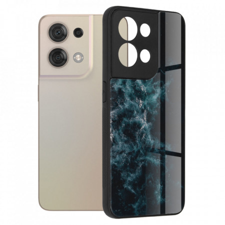 Husa Oppo Reno8 cu sticla securizata, Techsuit Glaze - Blue Nebula