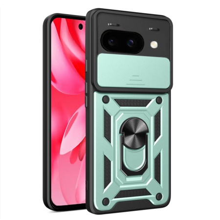 Husa pentru Google Pixel 9a, SKYDDAR INNOVATION, CamShield, Inel magnetic, set cu sticker, Verde