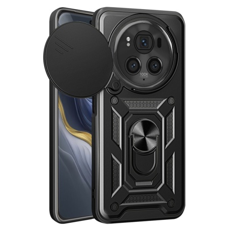 Husa pentru Honor Magic6 Pro, SKYDDAR INNOVATION, CamShield, Inel magnetic, set cu sticker, Negru