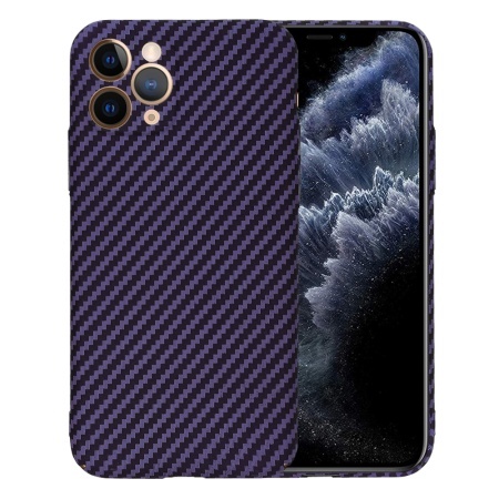 Husa pentru iPhone 11 Pro, SKYDDAR INNOVATION, textura carbon, Carbonite FiberShell, set cu sticker, Mov,