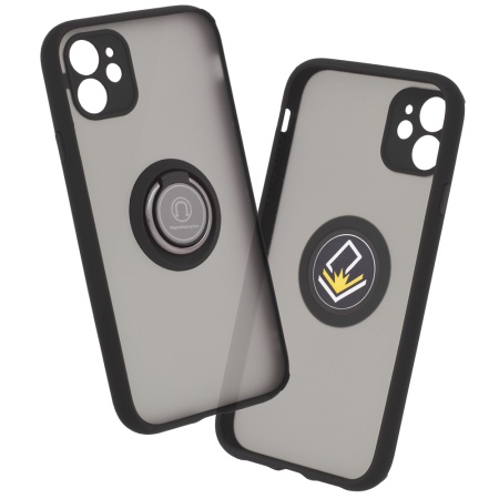 Husa pentru iPhone 11, SKYDDAR INNOVATION, Glinth cu Inel Rotativ 360° Magnetic, Negru, set cu sticker