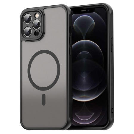 Husa pentru iPhone 12 Pro, SKYDDAR INNOVATION, HaloFrost MagSafe II, Antisoc, set cu sticker, Negru