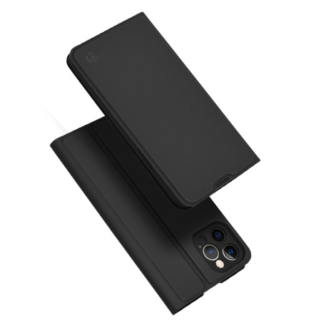 Husa pentru iPhone 12 Pro, SKYDDAR INNOVATION, Magskin Book, tip Carte cu Portofel Interior, set cu sticker, Negru