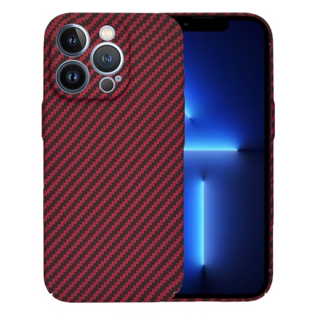 Husa pentru iPhone 13 Pro Max, SKYDDAR INNOVATION, textura carbon, Carbonite FiberShell, Rosu, set cu sticker