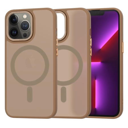 Husa pentru iPhone 13 Pro, SKYDDAR INNOVATION, HaloFrost MagSafe, Antisoc, set cu sticker, Maro