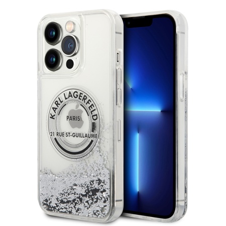 Husa pentru iPhone 14 Pro Max, Hardcase Liquid Glitter, Karl Lagerfeld - Argintiu
