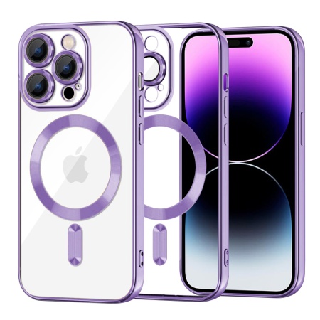 Husa pentru iPhone 14 Pro Max, SKYDDAR INNOVATION, Luxury Shield Magsafe, Protectie Antisoc, Mov, set cu sticker
