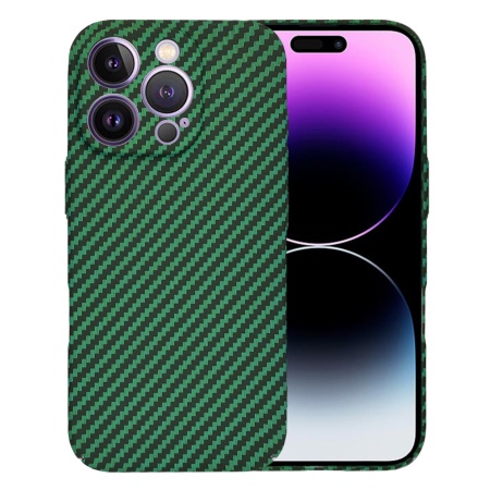 Husa pentru iPhone 14 Pro Max, SKYDDAR INNOVATION, textura carbon, Carbonite FiberShell, Verde, set cu sticker