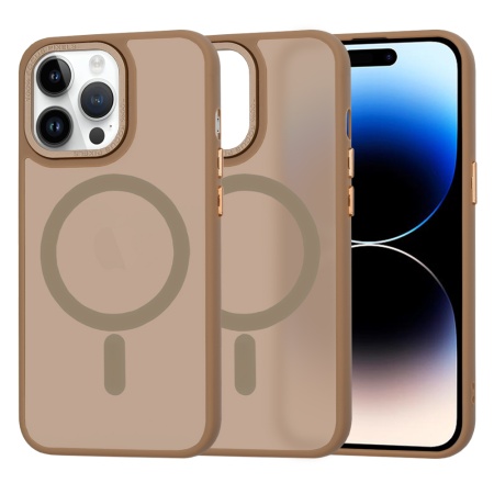 Husa pentru iPhone 14 Pro, SKYDDAR INNOVATION, HaloFrost MagSafe, Antisoc, set cu sticker, Maro