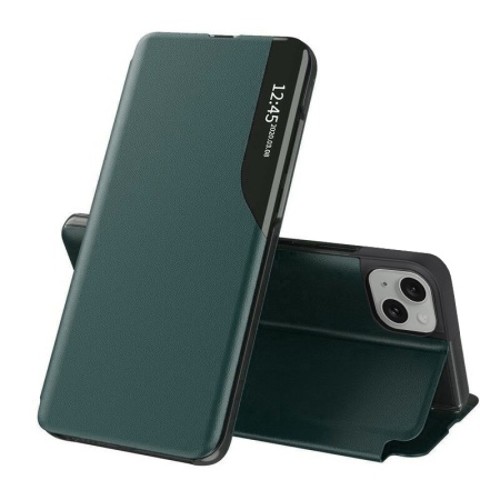 Husa pentru iPhone 15 Plus, SKYDDAR INNOVATION, eFold, tip carte, Verde, set cu sticker