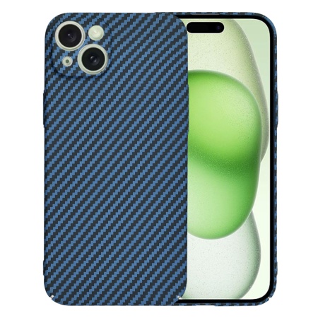 Husa pentru iPhone 15 Plus, SKYDDAR INNOVATION, textura carbon, Carbonite FiberShell, Cyan, set cu sticker