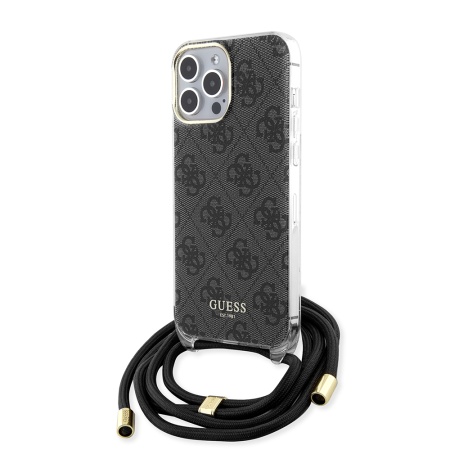 Husa pentru iPhone 15 Pro Max cu snur, Crossbody Cord 4G Print, Guess - Negru