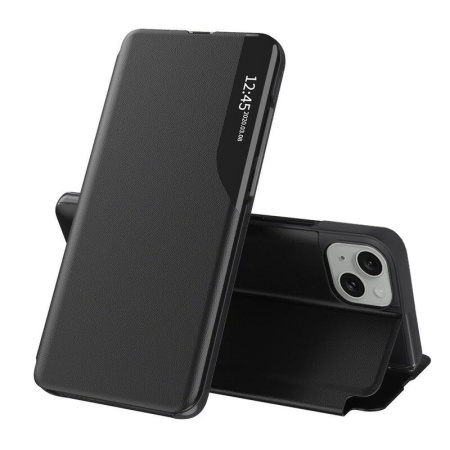 Husa pentru iPhone 15, SKYDDAR INNOVATION, eFold, tip carte, Negru, set cu sticker