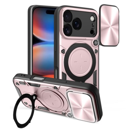 Husa pentru iPhone 17 Pro Max, SKYDDAR INNOVATION, CamGuard Pro, Inel Magnetic, Protectie Camera, set cu sticker, Roz auriu