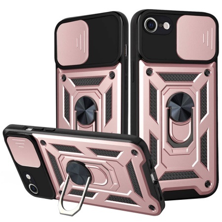 Husa pentru iPhone 6 Plus/ 6s Plus, SKYDDAR INNOVATION, CamShield, Inel magnetic, set cu sticker, Roz