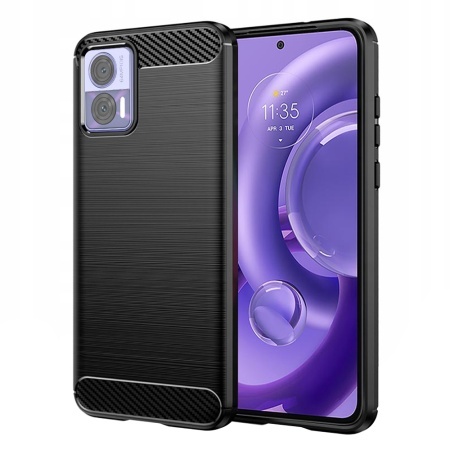 Husa pentru Motorola Edge 30 Neo, SKYDDAR INNOVATION, Carbon Silicone, din Silicon Slim, cu textura Fibra Carbon, set cu sticker, Negru