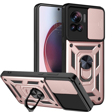 Husa pentru Motorola Edge 30 Ultra, SKYDDAR INNOVATION, CamShield, Inel magnetic, set cu sticker, Roz