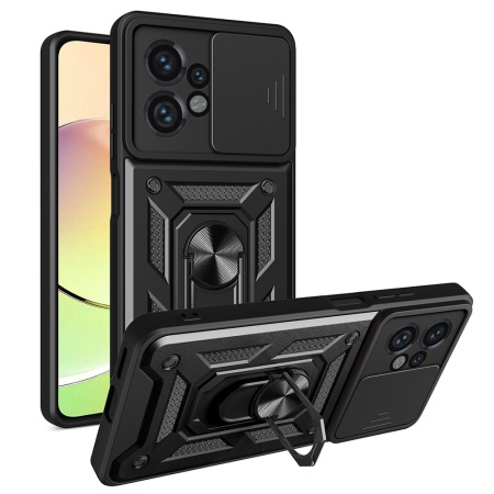 Husa pentru Motorola Edge 40 Pro, SKYDDAR INNOVATION, CamShield, Inel magnetic, set cu sticker, Negru
