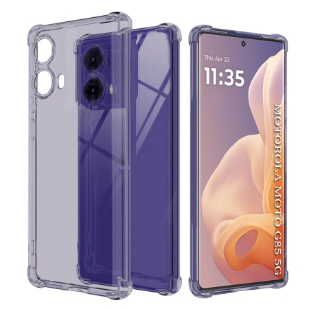 Husa pentru Motorola Moto G85, SKYDDAR INNOVATION, Shockproof Clear Silicone, Silicon Slim, set cu sticker, Fumuriu