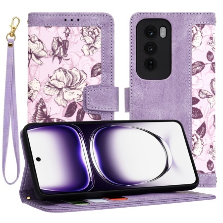 Husa pentru Oppo Reno12, SKYDDAR INNOVATION, Flipcraft din Piele Ecologică, Stand Integrat, Buzunare pentru Carduri, set cu sticker, Mov