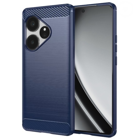 Husa pentru Realme GT 6 / GT 6T, SKYDDAR INNOVATION, Carbon Silicone, din Silicon Slim, cu textura Fibra Carbon, set cu sticker, Albastru