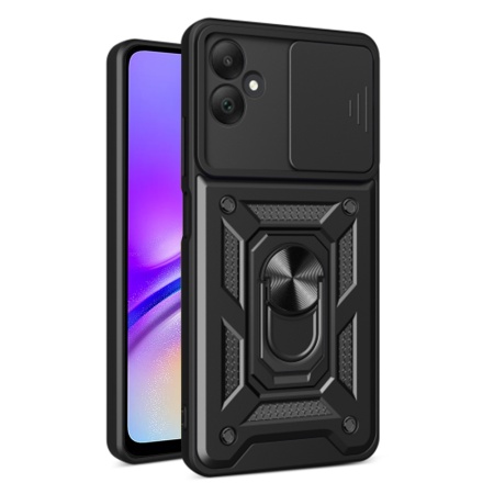 Husa pentru Samsung Galaxy A05, SKYDDAR INNOVATION, CamShield, Inel magnetic, set cu sticker, Negru